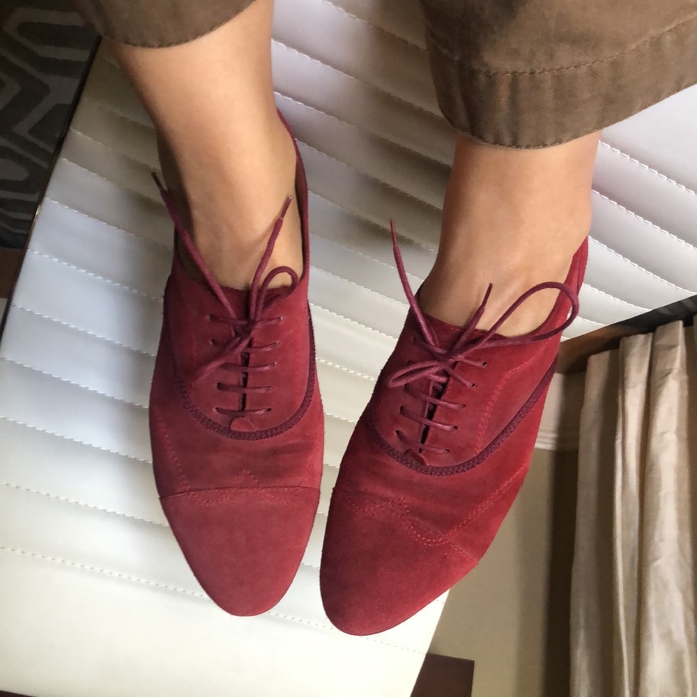 Lanvin red leather flat oxfords. Authentic